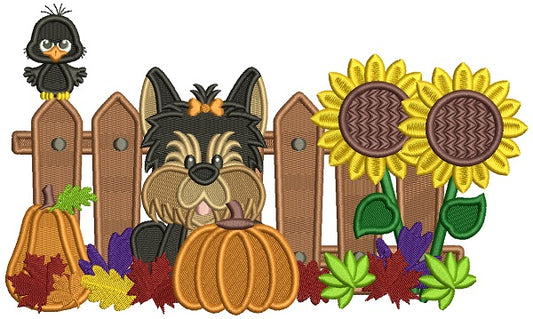 Cute Dog Pumpkins And Sunflowers Fall Thanksgiving Filled Machine Embroidery Design Digitized Pattern