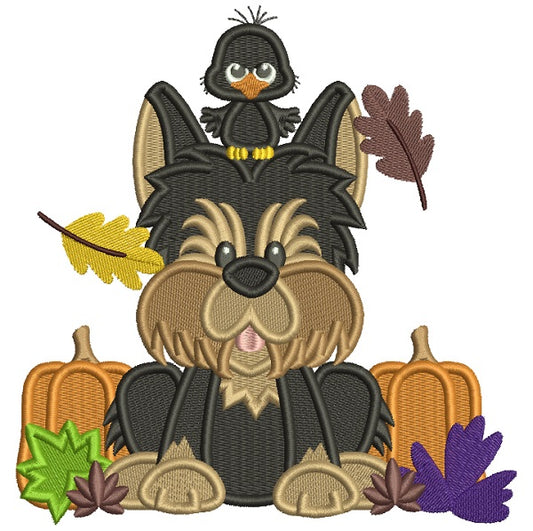 Cute Dog With a Bird Halloween Filled Machine Embroidery Design Digitized Pattern