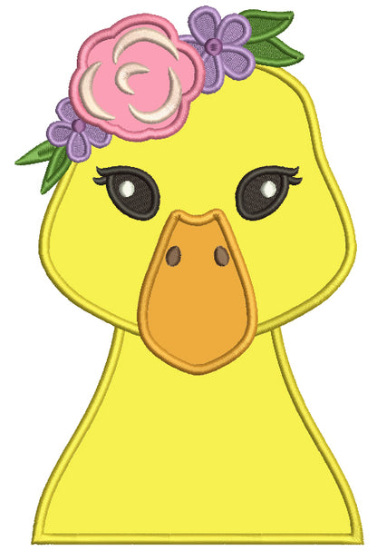 Cute Duck Head With Flowers Applique Machine Embroidery Design Digitized Pattern