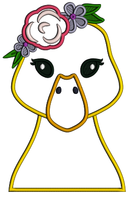 Cute Duck Head With Flowers Applique Machine Embroidery Design Digitized Pattern