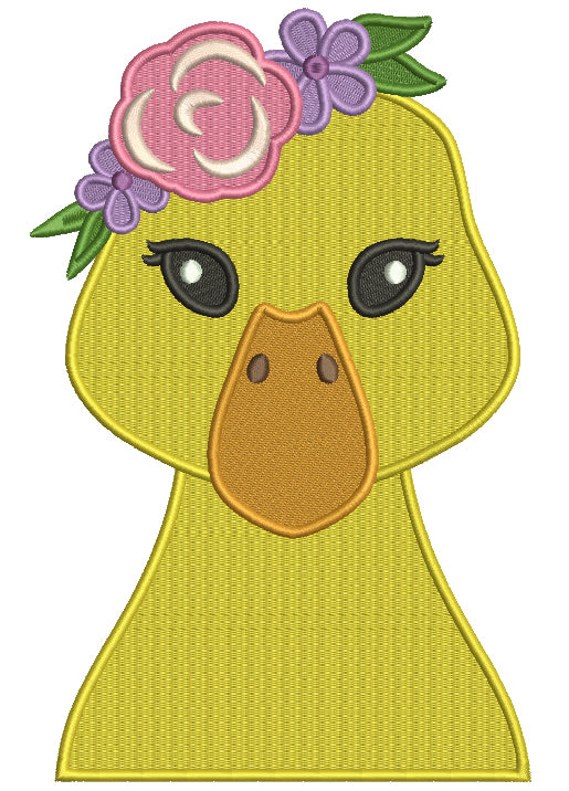 Cute Duck Head With Flowers Filled Machine Embroidery Design Digitized Pattern
