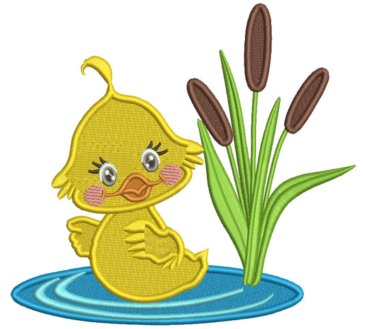 Cute Duck Sitting In The Pond With Flowers Filled Machine Embroidery Design Digitized Pattern