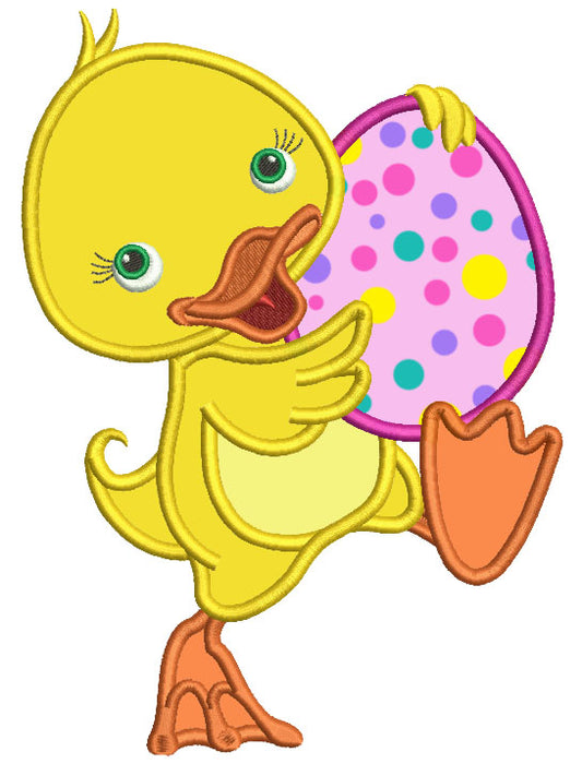 Cute Duck With Easter Egg Applique Machine Embroidery Design Digitized Pattern