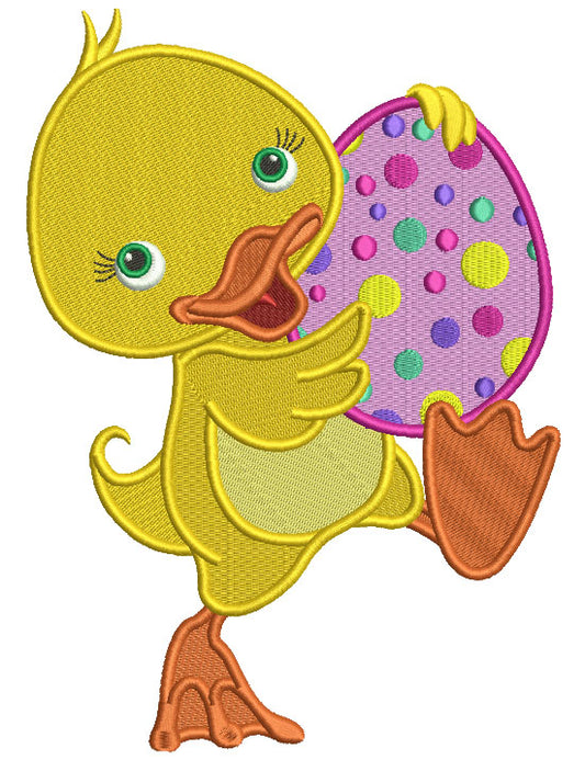 Cute Duck With Easter Egg Filled Machine Embroidery Design Digitized Pattern