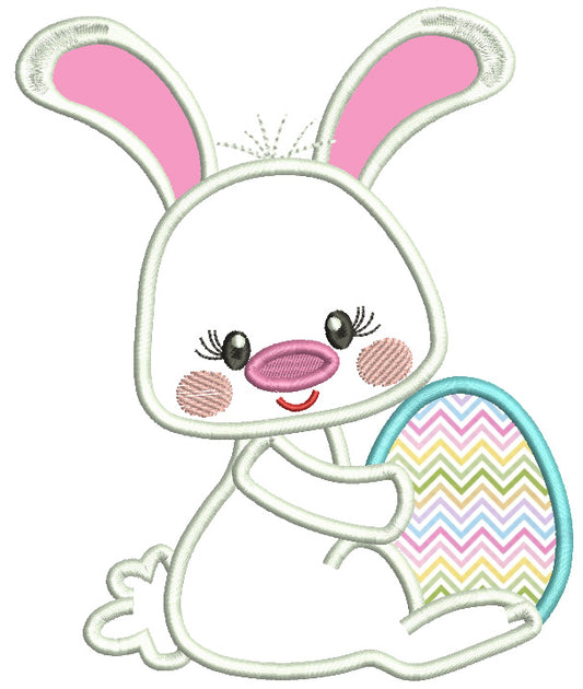 Cute Easter Bunny With Fluffy Tail Holding An Egg Applique Machine Embroidery Design Digitized Pattern