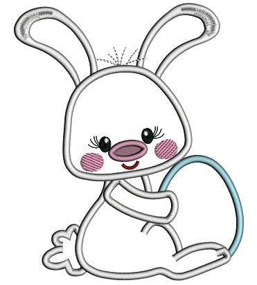 Cute Easter Bunny With Fluffy Tail Holding An Egg Applique Machine Embroidery Design Digitized Pattern