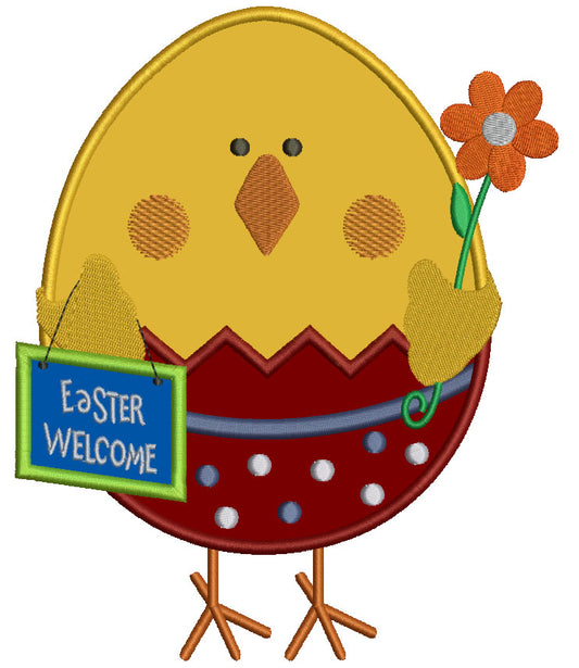 Cute Easter Egg With Flower Applique Machine Embroidery Digitized Design Pattern