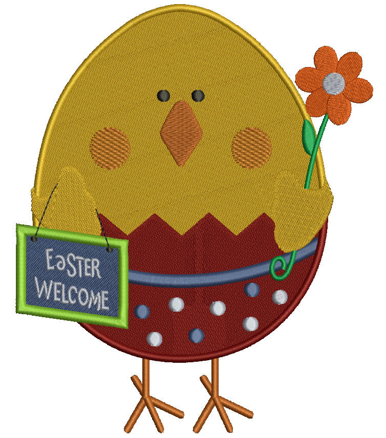 Cute Easter Egg With Flower Filled Machine Embroidery Digitized Design Pattern