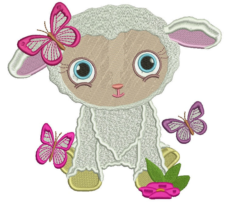 Cute Easter Lamb With a Pretty Butterflies Filled Machine Embroidery Design Digitized Pattern