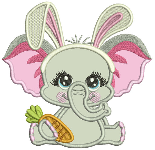 Cute Elephant Baby Girl With Bunny Ears Easter Applique Machine Embroidery Design Digitized Pattern