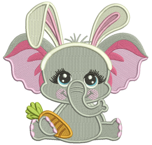 Cute Elephant Baby Girl With Bunny Ears Easter Filled Machine Embroidery Design Digitized Pattern