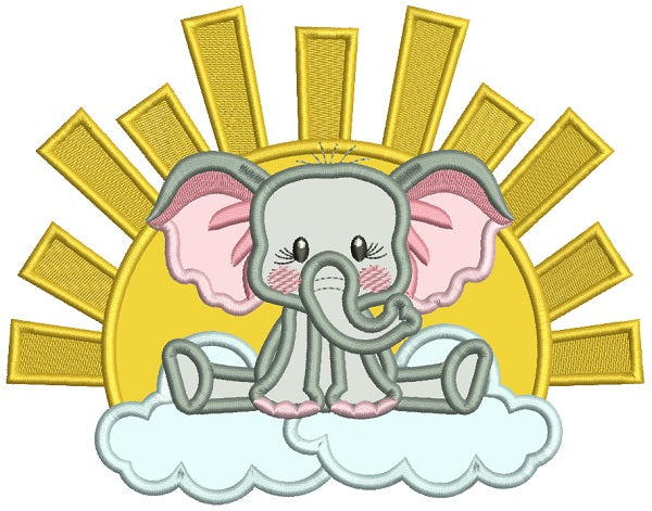 Cute Elephant Sitting On The Cloud Applique Machine Embroidery Design Digitized