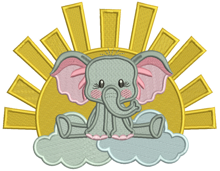 Cute Elephant Sitting On The Cloud Filled Machine Embroidery Design Digitized