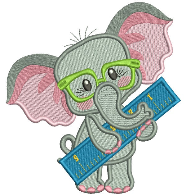 Cute Elephant With a Ruler Back To School Filled Machine Embroidery Design Digitized Pattern