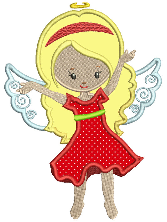 Cute Fairy Wearing Red Dress Applique Machine Embroidery Design Digitized Pattern