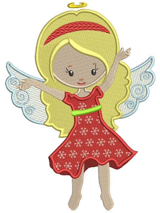 Cute Fairy Wearing Red Dress Filled Machine Embroidery Design Digitized Pattern