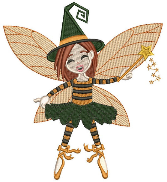 Cute Fairy Witch Halloween Filled Machine Embroidery Design Digitized Pattern