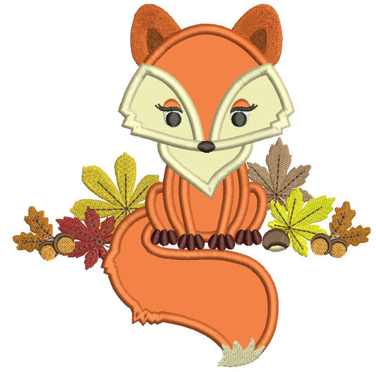Cute Fall Fox Applique Machine Embroidery Design Digitized Pattern