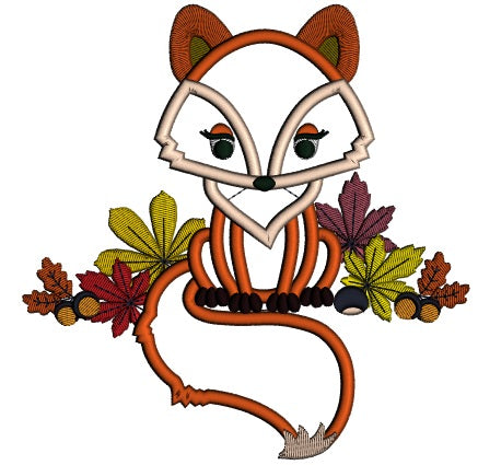 Cute Fall Fox Applique Machine Embroidery Design Digitized Pattern