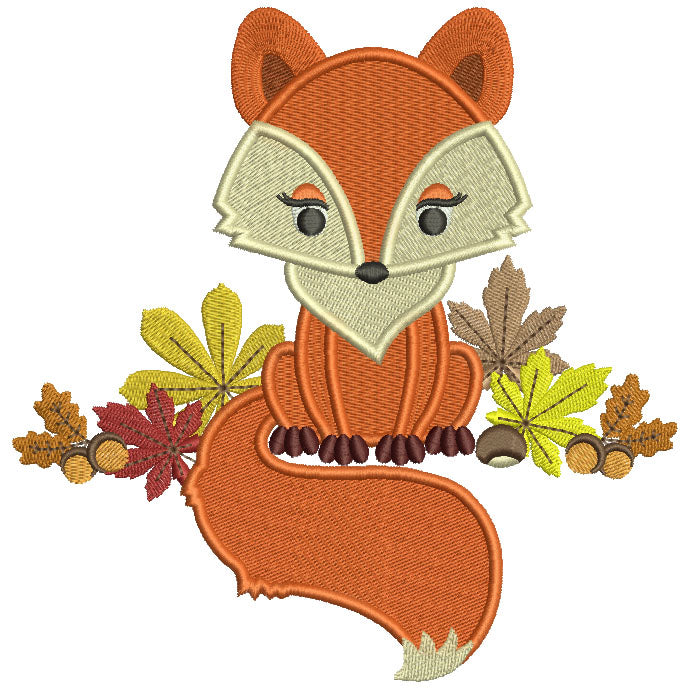 Cute Fall Fox Filled Machine Embroidery Design Digitized Pattern