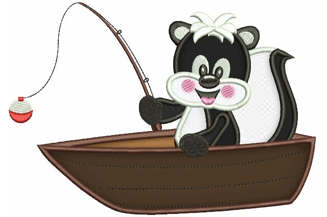 Cute Fishing Baby Skunk Applique Machine Embroidery Digitized Design Pattern