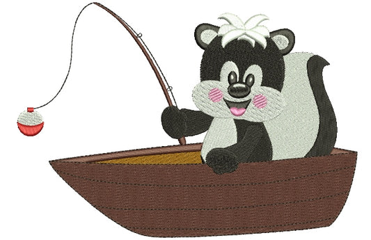 Cute Fishing Baby Skunk Filled Machine Embroidery Digitized Design Pattern