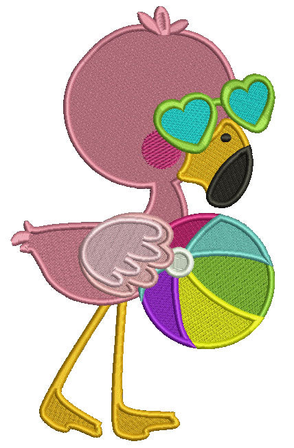 Cute Flamingo Holding Beach Ball Filled Machine Embroidery Design Digitized Pattern