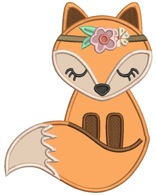 Cute Fox Wearing Fall Headband Applique Machine Embroidery Design Digitized Pattern