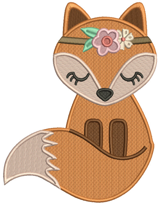 Cute Fox Wearing Fall Headband Filled Machine Embroidery Design Digitized Pattern