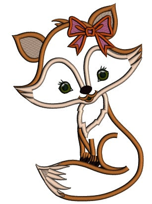 Cute Fox With Hair Bow Applique Machine Embroidery Design Digitized Pattern