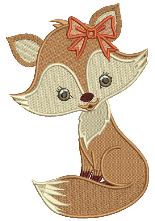 Cute Fox With Hair Bow Filled Machine Embroidery Design Digitized Pattern