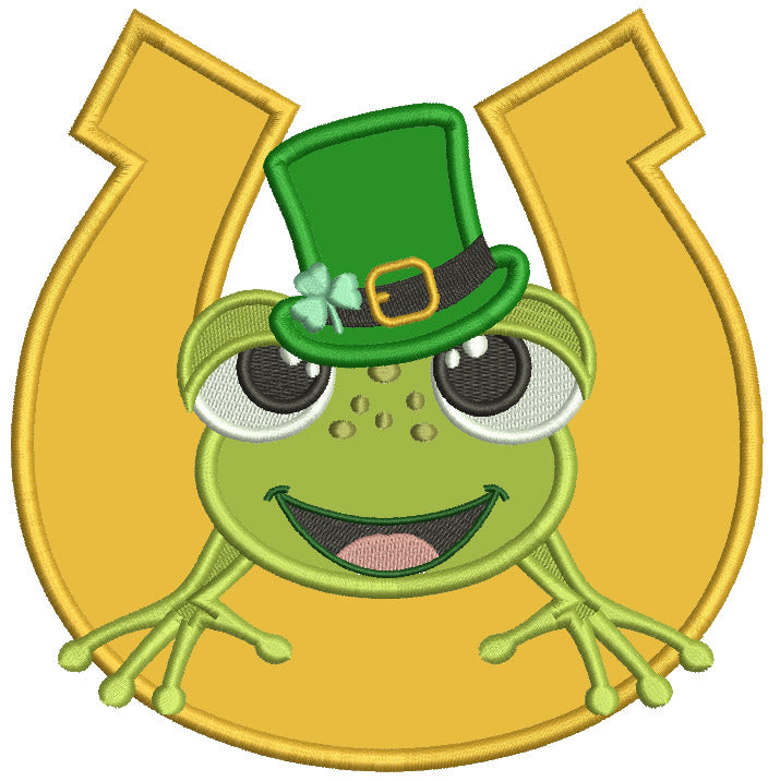 Cute Frog Inside a Horseshoe St. Patrick's Day Applique Machine Embroidery Design Digitized Pattern