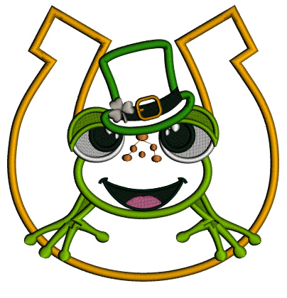 Cute Frog Inside a Horseshoe St. Patrick's Day Applique Machine Embroidery Design Digitized Pattern