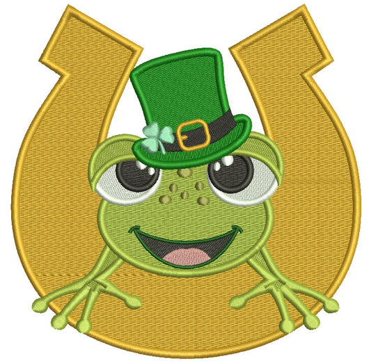 Cute Frog Inside a Horseshoe St. Patrick's Day Filled Machine Embroidery Design Digitized Pattern