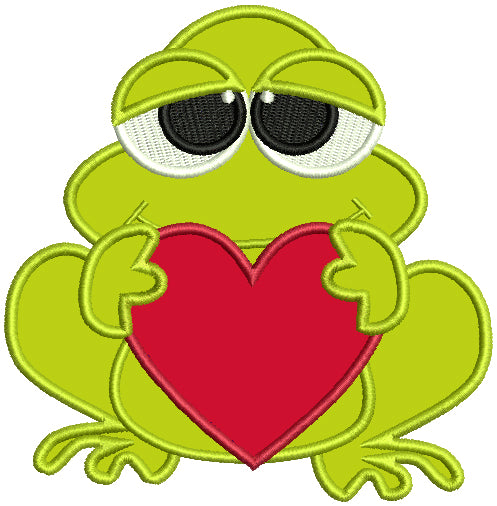 Cute Frog With a Bih Heart Love Applique Machine Embroidery Design Digitized Pattern
