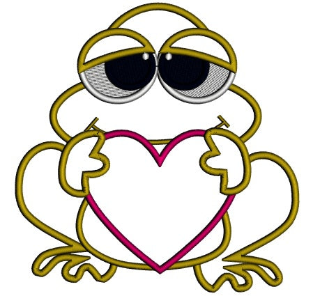Cute Frog With a Bih Heart Love Applique Machine Embroidery Design Digitized Pattern