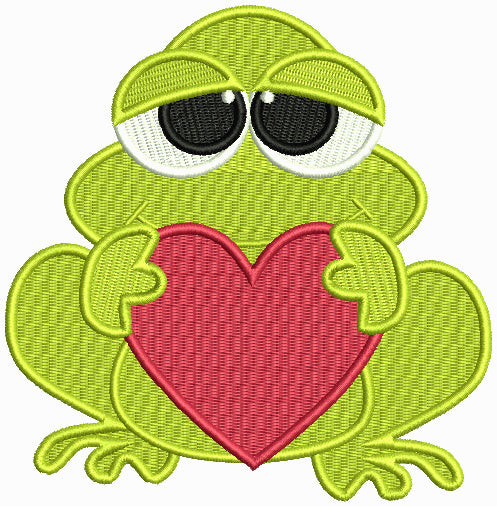 Cute Frog With a Bih Heart Love Filled Machine Embroidery Design Digitized Pattern