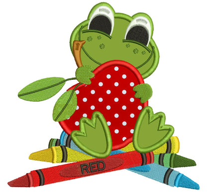 Cute Froggy With an Apple Applique Machine Embroidery Digitized Design Pattern