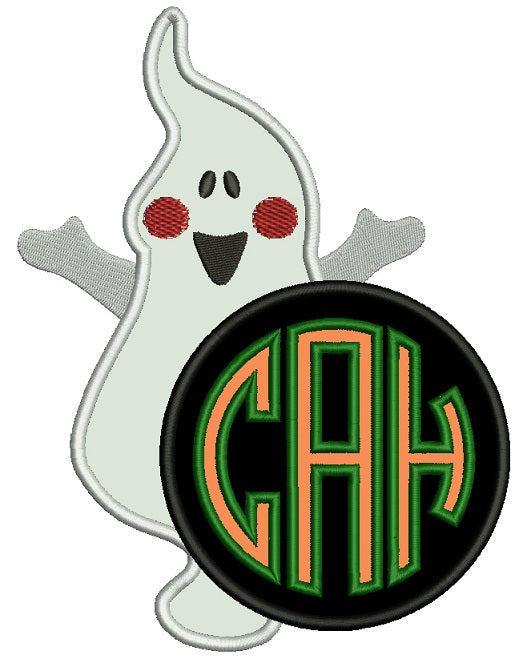 Cute Ghost Monogram Halloween Applique Machine Embroidery Design Digitized Pattern