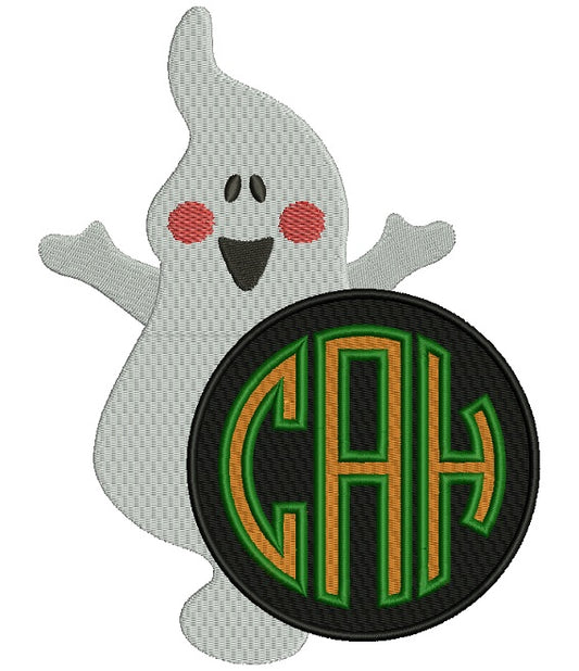 Cute Ghost Monogram Halloween Filled Machine Embroidery Design Digitized Pattern