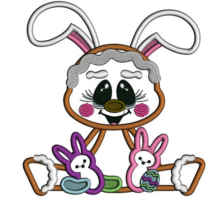 Cute Gingerbread Man Holding Easter Bunnies Applique Machine Embroidery Design Digitized