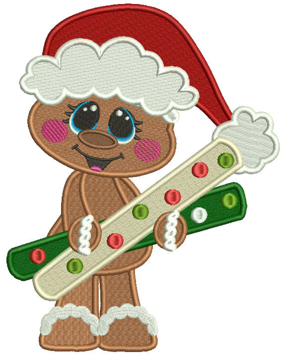 Cute Gingerbread Man Holding a Huge Candy Christmas Filled Machine Embroidery Design Digitized Pattern