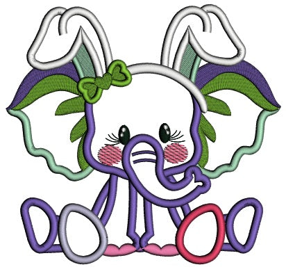 Cute Girl Baby Elephant With Easter Eggs Applique Machine Embroidery Design Digitized Pattern