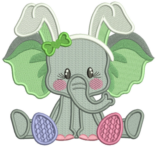 Cute Girl Baby Elephant With Easter Eggs Filled Machine Embroidery Design Digitized Pattern