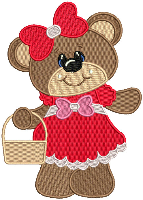Cute Girl Bear With a Big Bow Filled Machine Embroidery Design Digitized Pattern