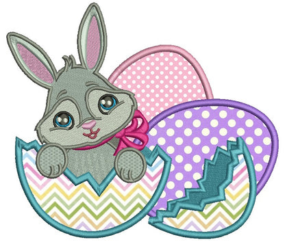 Cute Girl Bunny Inside Easter Egg Applique Machine Embroidery Design Digitized Pattern