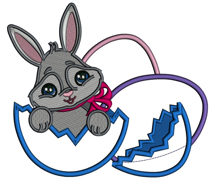 Cute Girl Bunny Inside Easter Egg Applique Machine Embroidery Design Digitized Pattern