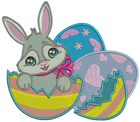 Cute Girl Bunny Inside Easter Egg Filled Machine Embroidery Design Digitized Pattern
