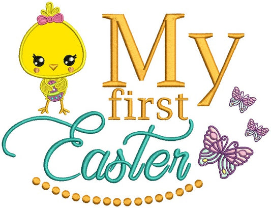 Cute Girl Chick My First Easter Applique Machine Embroidery Design Digitized Pattern