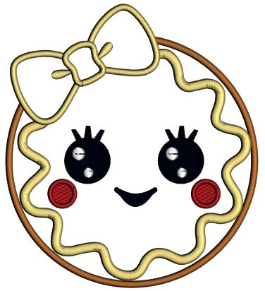 Cute Girl Cookie With a Huge Bow Applique Machine Embroidery Design Digitized Pattern